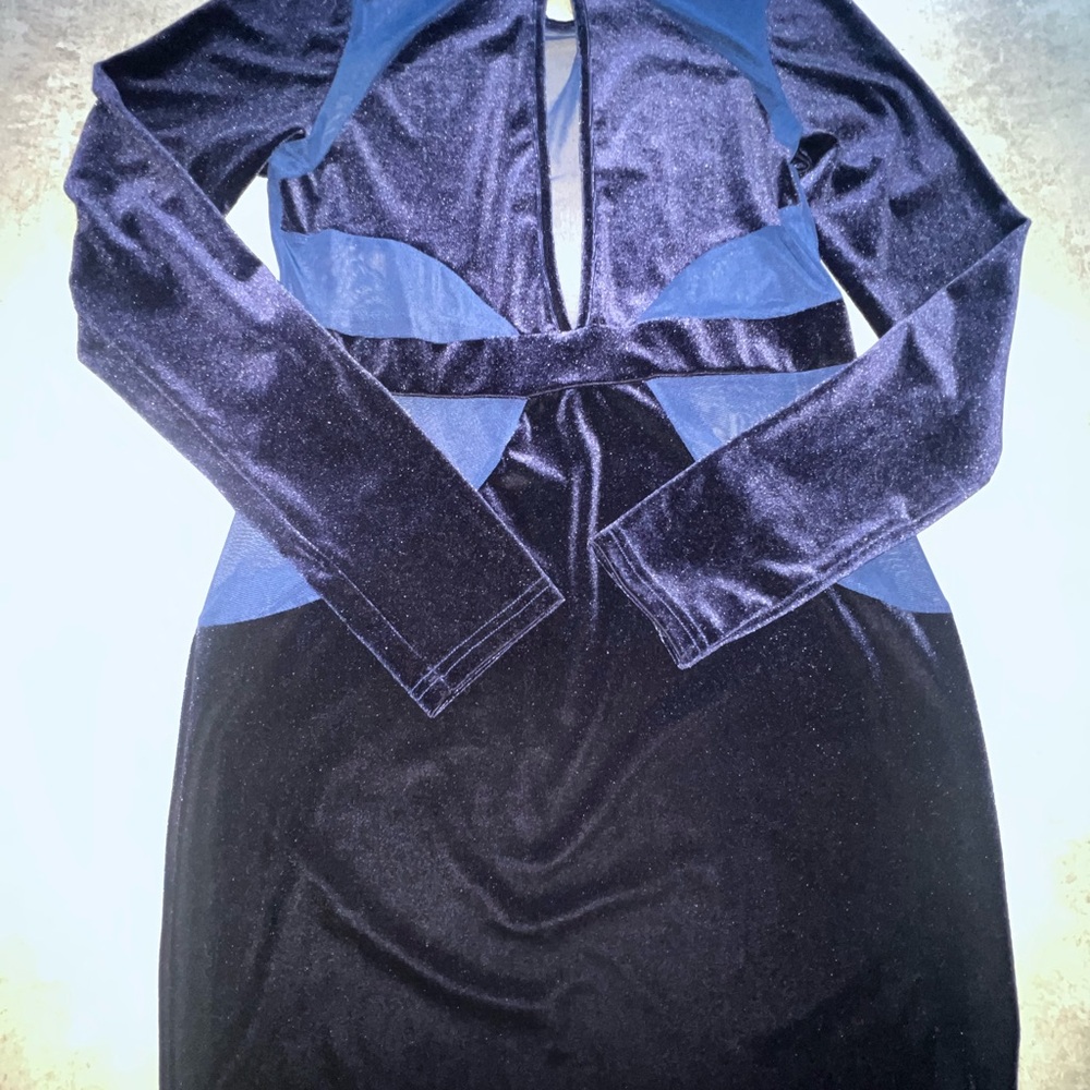 SHEIN Velvet Long Sleeve Dress in Navy and Black